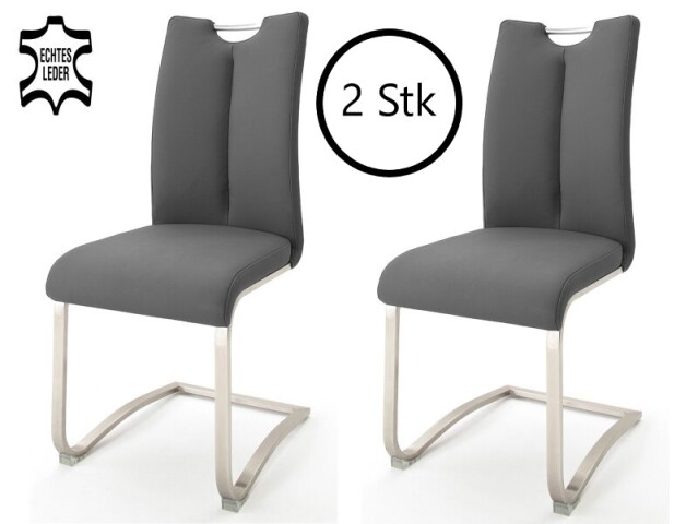 Esszimmerstuhl >Kerrin< (2-er Set) in grau aus Echtleder - 45x102x58cm (BxHxT)