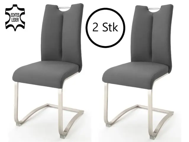 Esszimmerstuhl >Kerrin< (2-er Set) in grau aus Echtleder - 45x102x58cm (BxHxT)