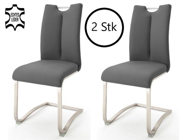 Esszimmerstuhl >Kerrin< (2-er Set) in grau aus Echtleder - 45x102x58cm (BxHxT)
