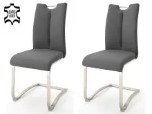 Esszimmerstuhl >Kerrin< (2-er Set) in grau aus Echtleder - 45x102x58cm (BxHxT)