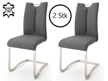 Esszimmerstuhl >Kerrin< (2-er Set) in grau aus Echtleder - 45x102x58cm (BxHxT)