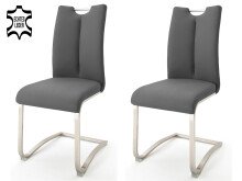 Esszimmerstuhl >Kerrin< (2-er Set) in grau aus Echtleder - 45x102x58cm (BxHxT)
