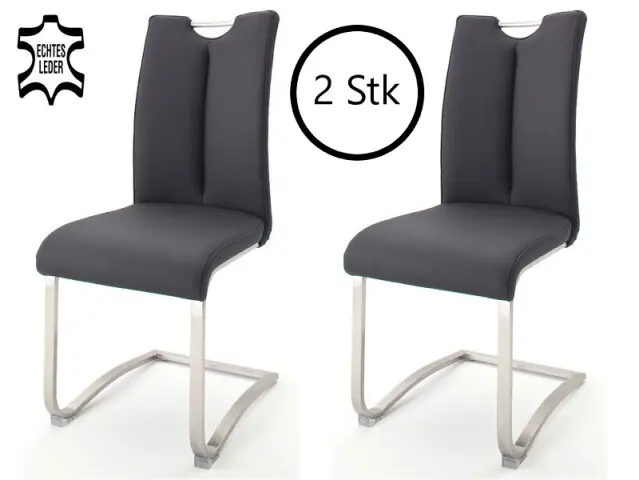 Esszimmerstuhl >Kerrin< (2-er Set) in Schwarz aus Echtleder - 45x102x58 (BxHxT)