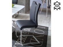 Esszimmerstuhl >Kerrin< (2-er Set) in Schwarz aus Echtleder - 45x102x58 (BxHxT)