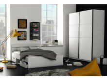 Stauraumbett >Lorenzo< in Perle Weiß - 144.5x74.2x204.3cm (BxHxT)