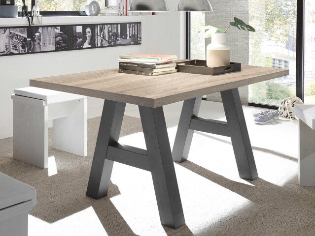 Esstisch >Trey I< in Eiche sägerau aus MDF - 140x75x90cm (BxHxT)