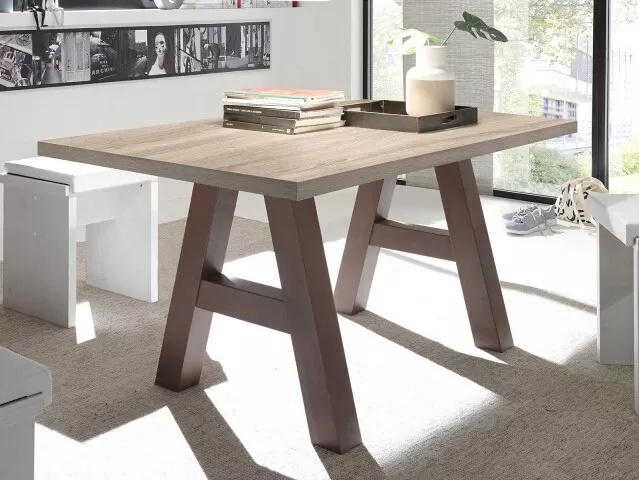 Esstisch >Trey I< in Eiche sägerau aus MDF - 140x75x90cm (BxHxT)