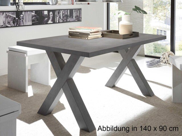 Esstisch >Trey X< in Graphit aus MDF - 160x75x90cm (BxHxT)