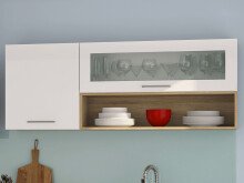 Küchen-Set >Mailand VI< in Weiß/Hochglanz aus Glas - 330x200x60cm (BxHxT)