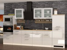 Küchen-Set >Mailand X< in Weiß/Hochglanz aus Glas - 330x200x60cm (BxHxT)