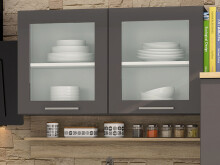 Küchen-Set >Mailand X< in Schwarz aus Glas - 330x200x60cm (BxHxT)