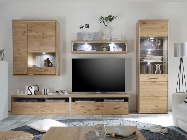 Wohnwand >Medina IV< in Asteiche aus Metall - 321x201x52cm (BxHxT)