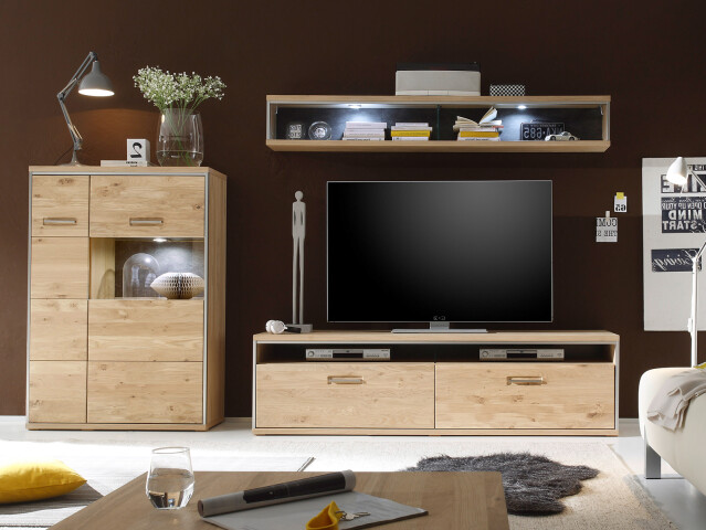 Wohnwand >Medina VII< in Asteiche aus Metall - 288x176x52cm (BxHxT)