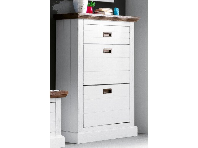 Schuhschrank >Gesine< in Akazie struckturweiß aus Massivholz - 80x110x30 (BxHxT)