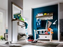 Schuhschrank >Gesine< in Akazie struckturweiß aus Massivholz - 80x110x30 (BxHxT)