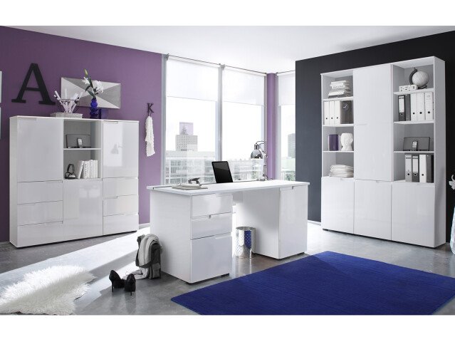 Büro-Set >Suzette< (7-teilig) in Weiß aus MDF - 158x76x35cm (BxHxT)
