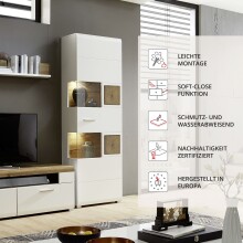 Vitrine >Kathlin< in Weiß matt aus Metall - 65x205x37cm (BxHxT)