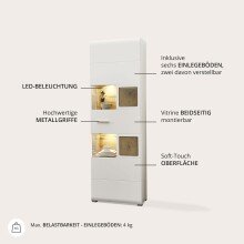 Vitrine >Kathlin< in Weiß matt aus Metall - 65x205x37cm (BxHxT)