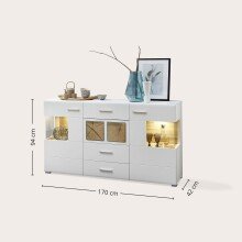 Sideboard >Kathlin< in Weiß/Matt aus Metall - 170x94x42cm (BxHxT)