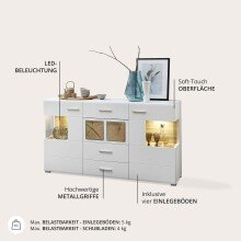 Sideboard >Kathlin< in Weiß/Matt aus Metall - 170x94x42cm (BxHxT)
