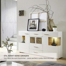 Sideboard >Kathlin< in Weiß/Matt aus Metall - 170x94x42cm (BxHxT)