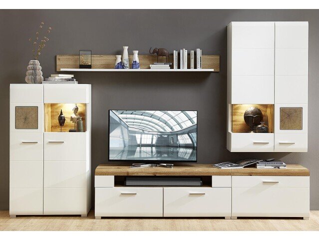 Wohnwand >Kathlin< in Weiß/Matt aus Metall - 320x205x47cm (BxHxT)