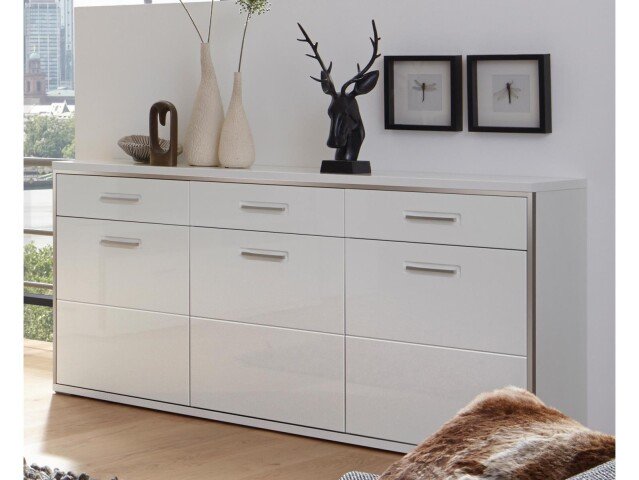 Sideboard >Trento< in Weiß-Hochglanz tiefzieh Nachbildung - 184x89x45 (BxHxT)