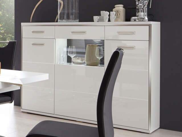 Highboard >Trento I< in Weiß/Hochglanz aus Metall - 154x121x45cm (BxHxT)