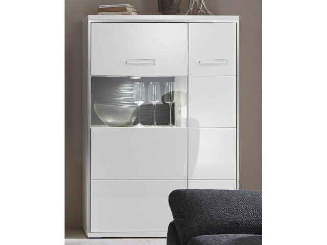 Highboard >Trento II< in Weiß/Hochglanz aus Metall - 94x137x38cm (BxHxT)