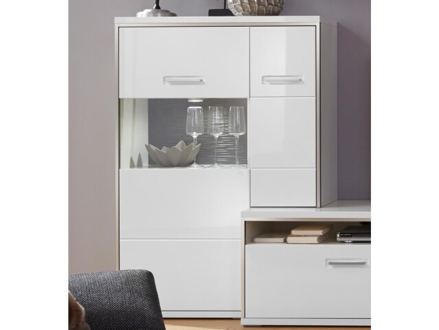 Highboard >Trento I< in Weiß/Hochglanz aus Metall - 94x137x38cm (BxHxT)