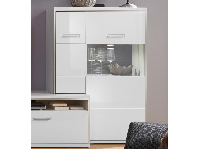 Highboard >Trento I< in Weiß/Hochglanz aus Metall - 94x137x38cm (BxHxT)