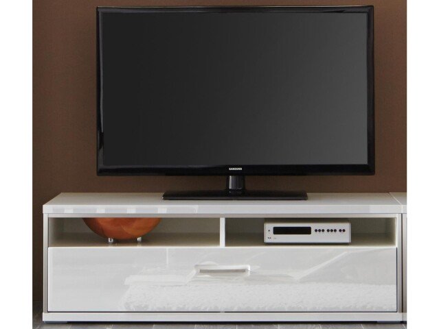 TV-Board >Trento< in Weiß-Hochglanz tiefzieh Nachbildung - 124x41x52 (BxHxT)