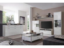 Wohnwand >Trento III< in Weiß/Hochglanz aus Metall - 301x201x52cm (BxHxT)