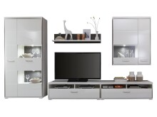 Wohnwand >Trento V< in Weiß/Hochglanz aus Metall - 351x201x52cm (BxHxT)
