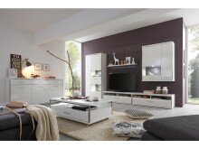 Wohnwand >Trento V< in Weiß/Hochglanz aus Metall - 351x201x52cm (BxHxT)