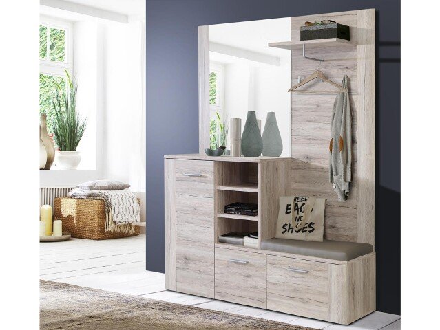 Kompaktgarderobe >Chevy< in Sandeiche Nachbildung - 155.2x200x41.6cm (BxHxT)
