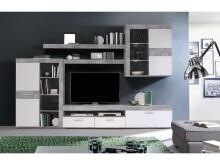 Wohnwand >Aguste< in Beton Weiß aus Glas - 300x200.9x41cm (BxHxT)
