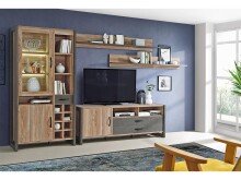 Wohnwand >Mercie I< in Schwarz aus Glas - 380,2x204,6x43,1cm (BxHxT)