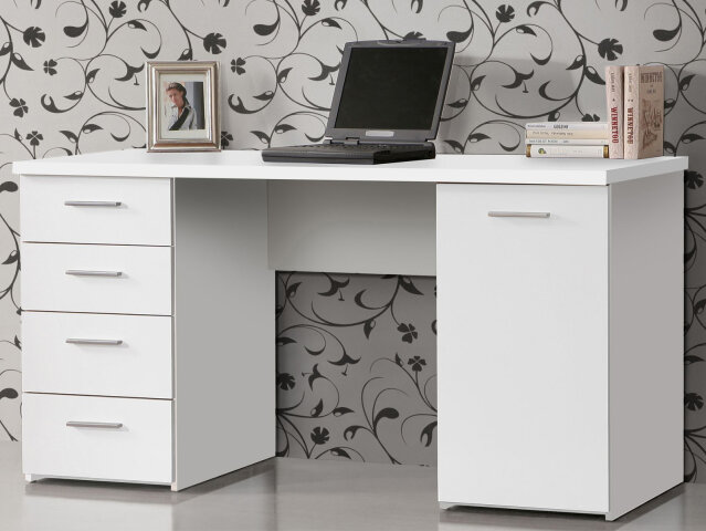 Schreibtisch >Balu< in Weiß/Matt - 145x76,3x60cm (BxHxT)