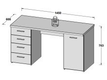 Schreibtisch >Balu< in Sandeiche Weiß matt - 145x76,3x60cm (BxHxT)
