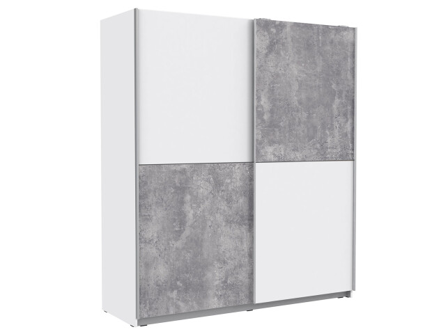 Schwebetürenschrank >Zorana< in Weiß Beton Lichtgrau - 170.3x190.5x61.2 (BxHxT)