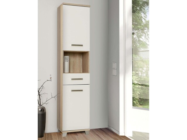 Hochschrank >Aggi< in Sonoma-Eiche aus Metall - 40.2x186.8x34.8cm (BxHxT)