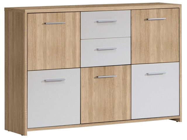 Sideboard >Odessa< in Sonoma-Eiche Weiß - 114.1x77.5x29.6cm (BxHxT)