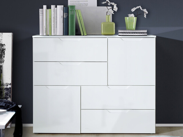 Kommode >Salinas< in Weiß aus MDF - 114.9x92.9x34.1cm (BxHxT)