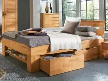 Bett >Manuel< in Kernbuche aus Massivholz -...
