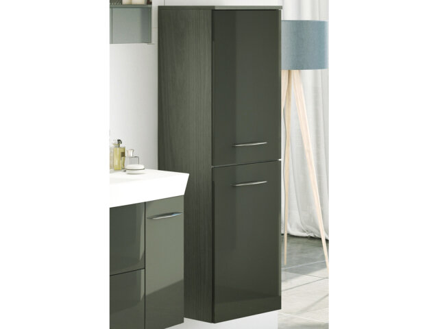 Midischrank >Graphit< in Grau/Hochglanz aus MDF - 40x130x35cm (BxHxT)