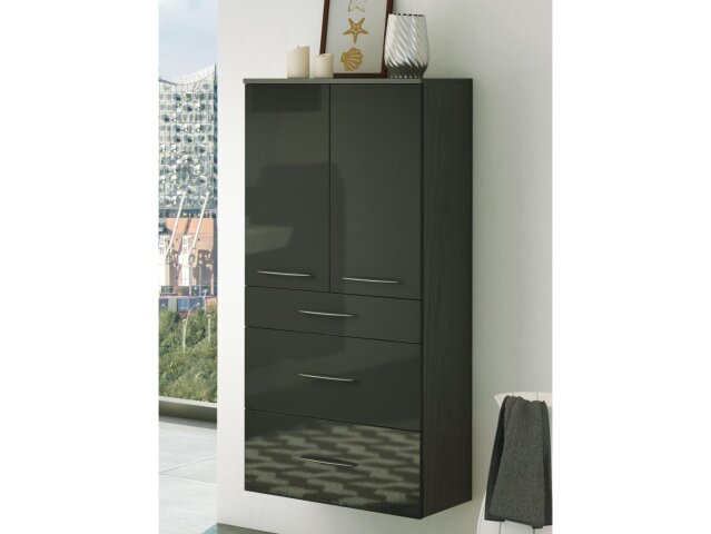 Midischrank >Graphit< in Grau/Hochglanz aus MDF - 60x130x35cm (BxHxT)