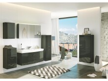 Midischrank >Graphit< in Grau/Hochglanz aus MDF - 60x130x35cm (BxHxT)