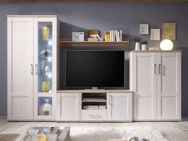 Wohnwand >Barbara< in Sibiu-Lärche / Glas - 329x202x50cm (BxHxT)