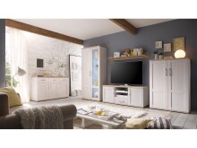 Wohnwand >Barbara< in Sibiu-Lärche / Glas - 329x202x50cm (BxHxT)